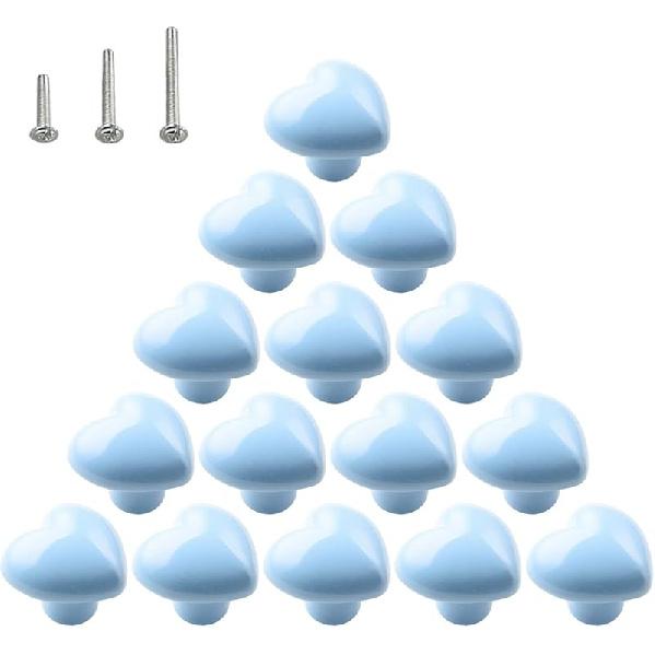 HUAMULAN 15PCS Glossy Ceramic Knobs Heart Shape Cabinet Dresser Pulls Door Handles Cupboard Wardrobe Drawer,3 Size Mounting Screws, Assorted Color