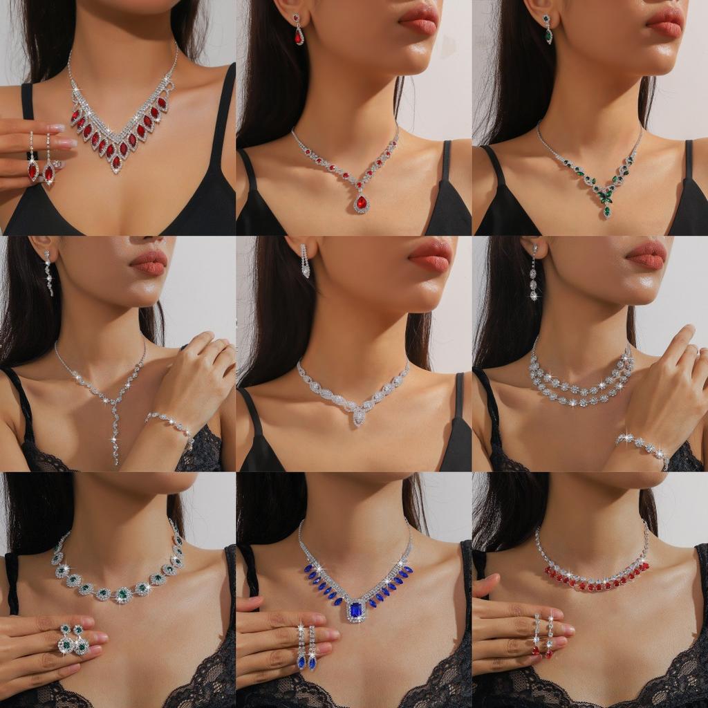 Conjunto de Colar e Brincos de Diamante de Luxo Acessórios para Festa Vestido de Casamento Jantar Corrente de Colar e Brincos de Strass da Moda para Meninas