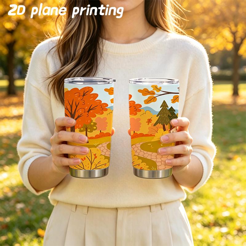 591ml Car Tumbler Autumn maple leaf elements Straw Cup Straight Tumbler Leakproof Tumbler Hot Cold Cup Stainless Steel Tumbler