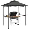 Tonnelle de Gazebo pour Grill 8' x 5', Tonnelle de Gazebo Double Étage pour Barbecue avec Éclairage LED, 2 Étagères Latérales, Crochets, Gris Foncé