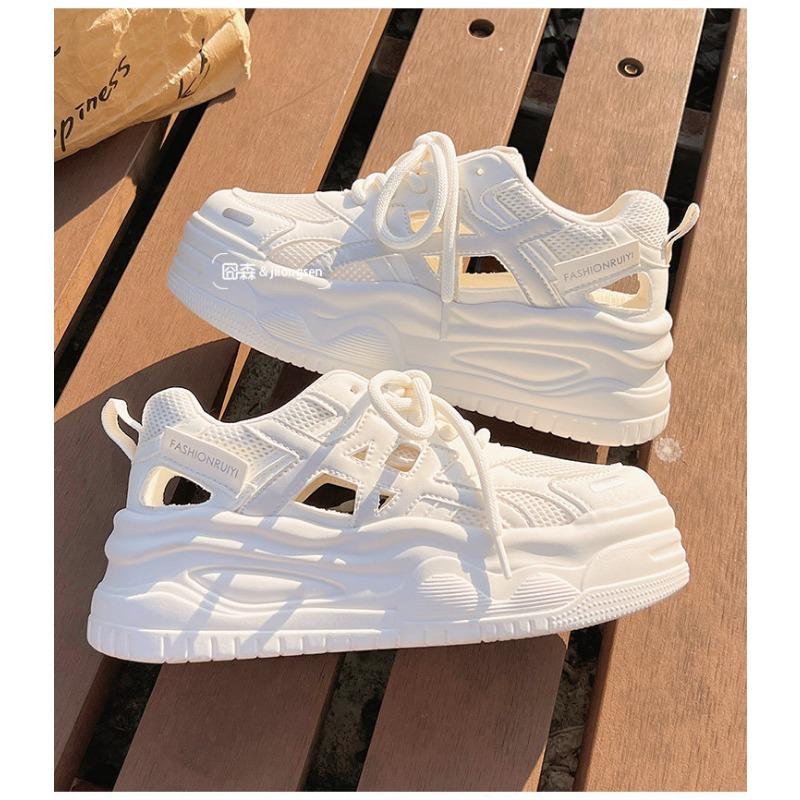 Women Summer Breathable Mesh Hollow Out Thick Sole Casual Platform White Sneakers