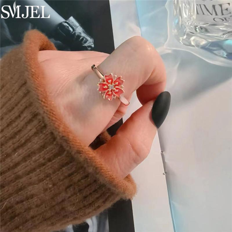 Luxury Anti Stress Anxiety Rings Fidget Spinner Ring Adjustable for Women Cute Flower Cat Starfish Ring Rotating Freely Jewelry