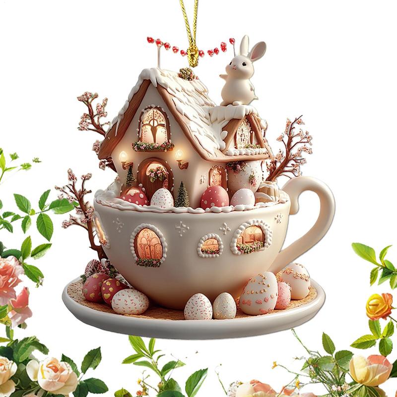 2D Acrylic Easter Tree Ornaments Easter Party Decor Key Chains Kids Gift Home Decorations Seasonal Decor Backpack Charm Hanging