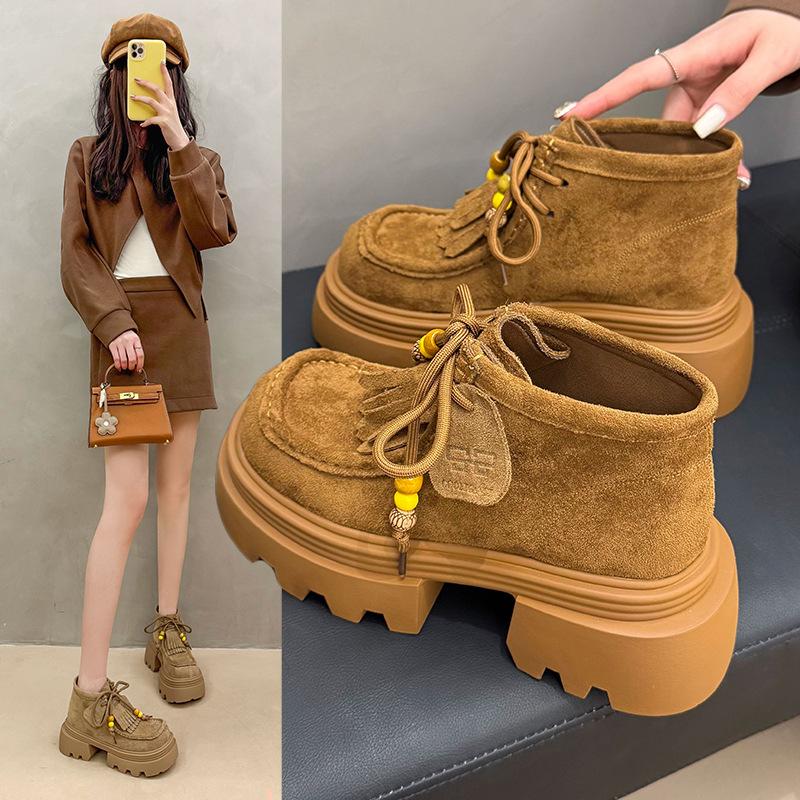 Platform high-top shoes women's shoes 2025 new Maillard casual Martin boots small height-increasing short boots spring and autumn single boots