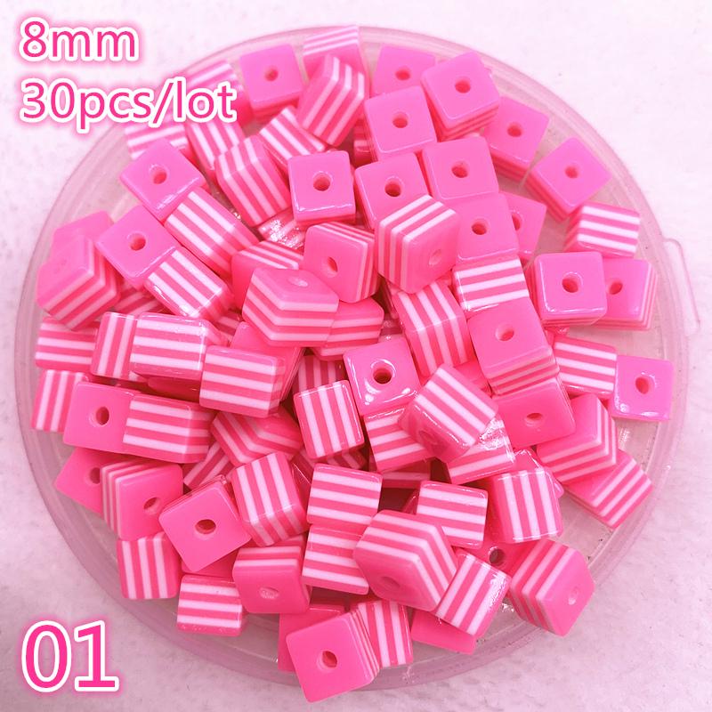 New Jewelry Resin Spacer Square Beads Mixed Striped Pattern about 30pcs 8mm( 5/16") Dia, Hole: Approx 2.0mm