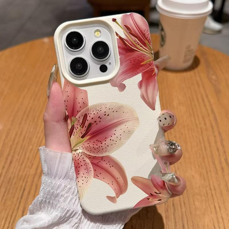 Cute Red Lily Pattern Phone Case For Samsung A05S A06 A07 A15 A16 A34 A35 A53 A54 S23 S25 Ultra Shockproof Soft Cover Funda