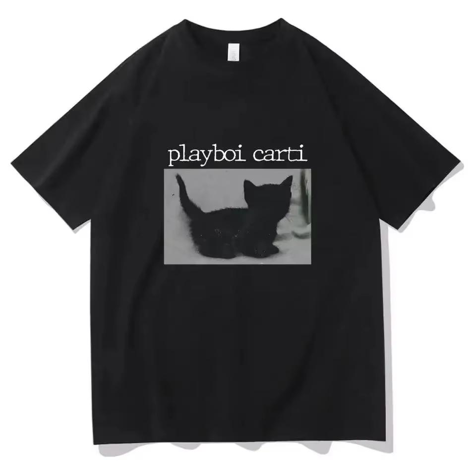 

New Fashion Playboi Carti T Shirts Unisex Women Cute Cat Harajuku Print Tees HipHop Short Sleeve Cotton ONeck Tops Rapper TShirt 4XL