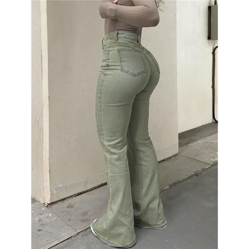 High Waist Schlagjeans für Damen Streetstyle Mode Stretchig Slim Fit mit Taschen Lässige Denim Hose
