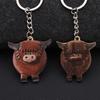 Wooden Portable Highland Cow Decor Keychain Car Key Buckle Highland Cow Keyring Funny Highland Cow