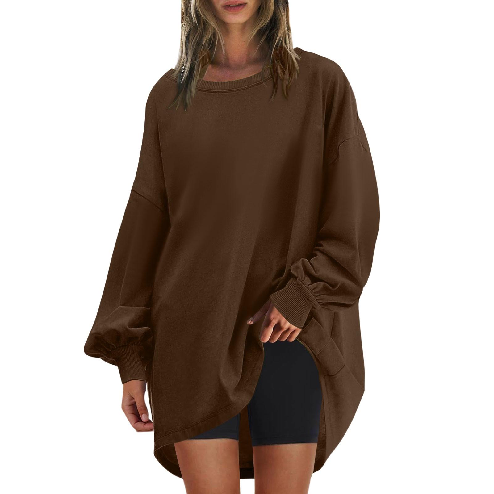 

Женская негабаритная круглая толстовка, модный однотонный пуловер, туника с длинными рукавами, топы S кофейный