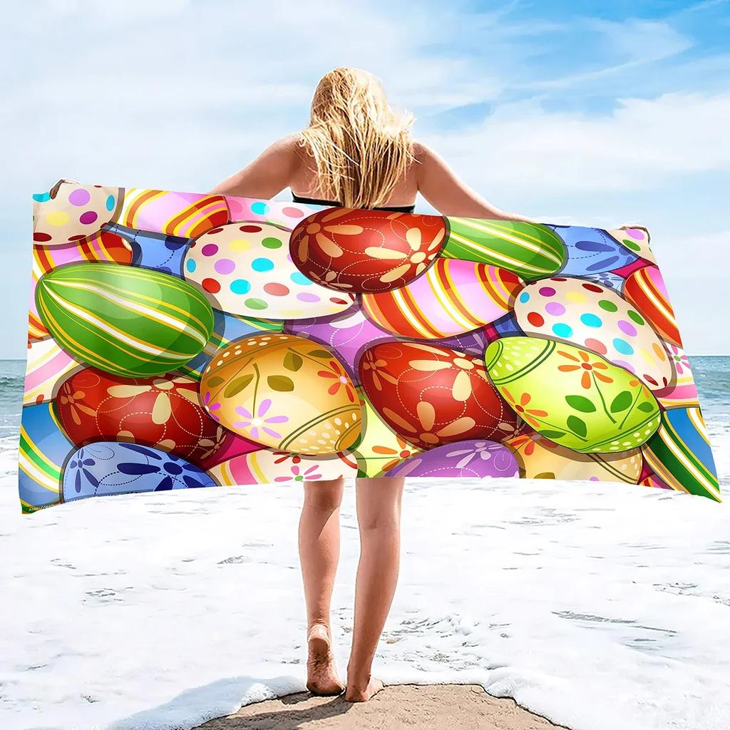 Microfiber Beach Towel,Easter Egg with Bunnies,Quick Dry Beach Towel,Soft Highly Absorbent Large Sandproof Sandless Pool Towels