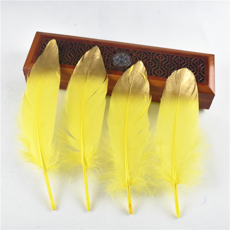 50Pcs Dip Golden Head Goose Feathers 15-20cm/6-8" Gold Feathers Natural Pheasant Feather for Crafts Assesoires Plume Decoration