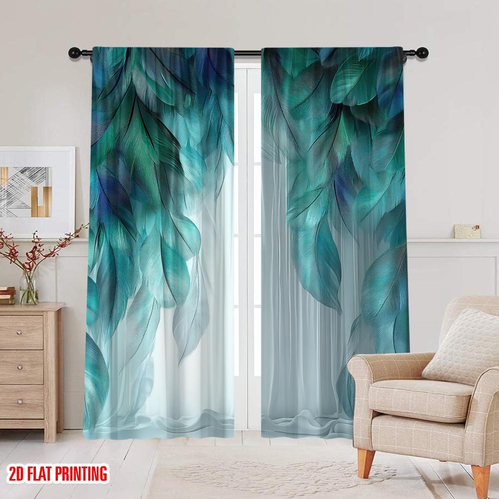 Set Of 2 Flat Printing Scene Curtains Feather Versatile Durable Polyester Without Electricity Spring Party Holiday Decor Curtain Made