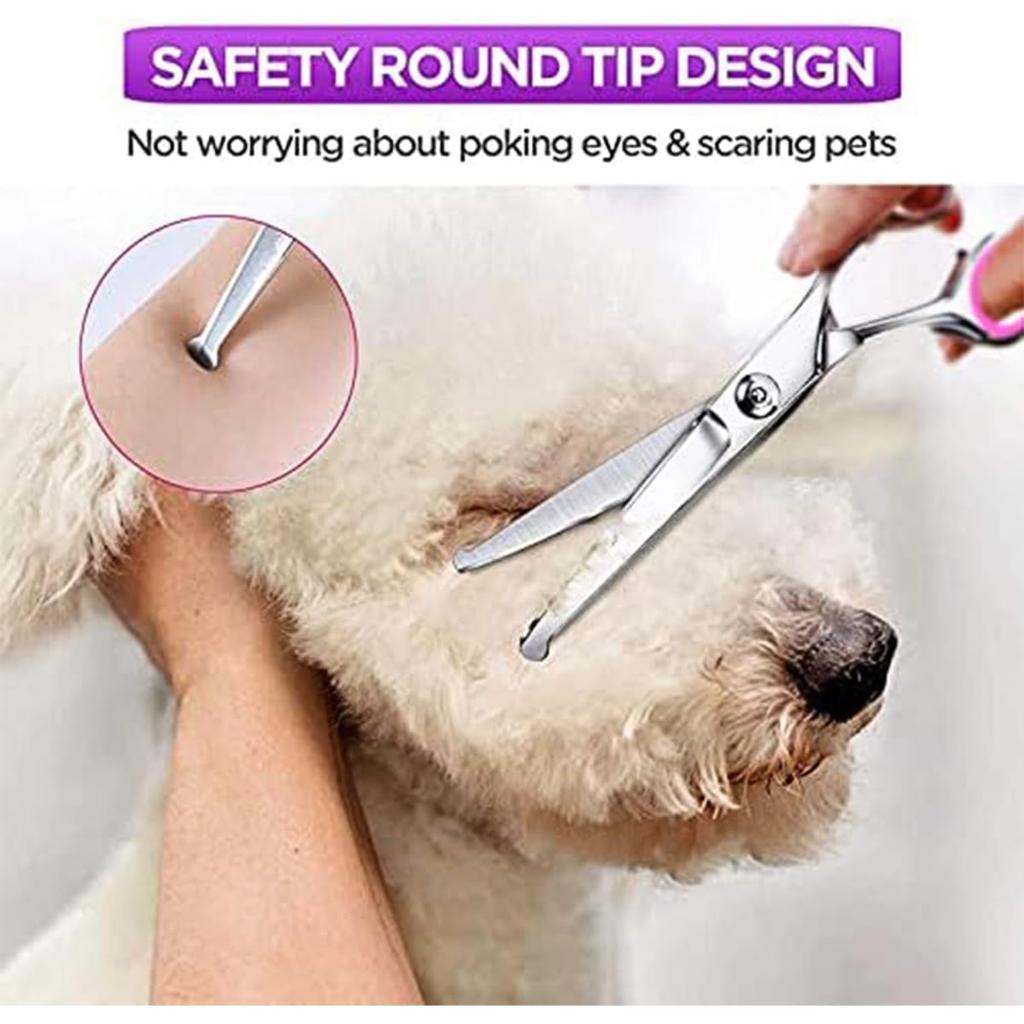3KS Profesionální sada nůžek na stříhání psů Bezpečnostní sada strojků s kulatou hlavou Pro stříhání a zastřihování kočičí a psí srsti Pet Zakřivené nůžky
