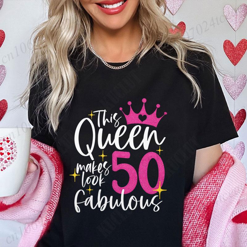 Fashion 50th Year Birthday T Shirt for Women Clothing Harajuku Birthday Party Y2k Tops Short Sleeve Tees Aesthetic Clothing