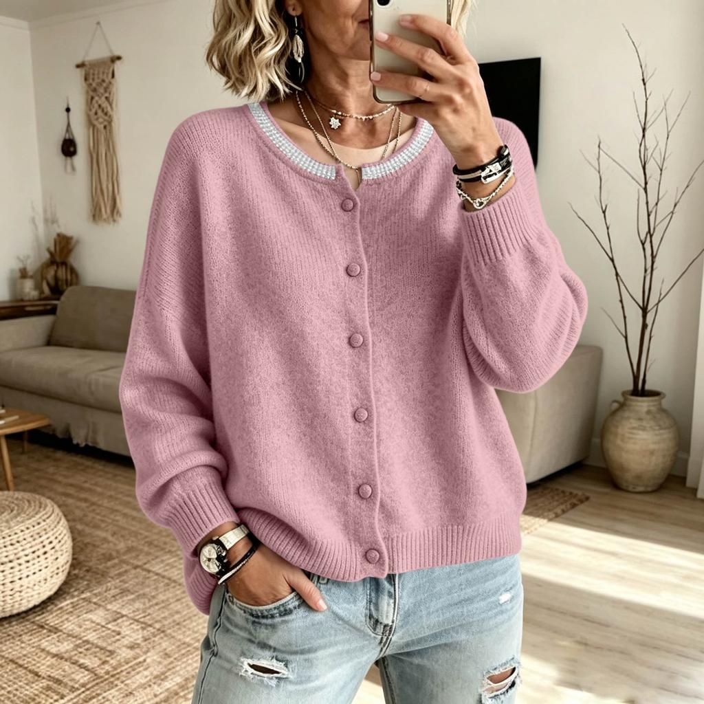 Women's Casual Color Loose Fit Long Sleeve Knit Cardigan for Everyday Wear