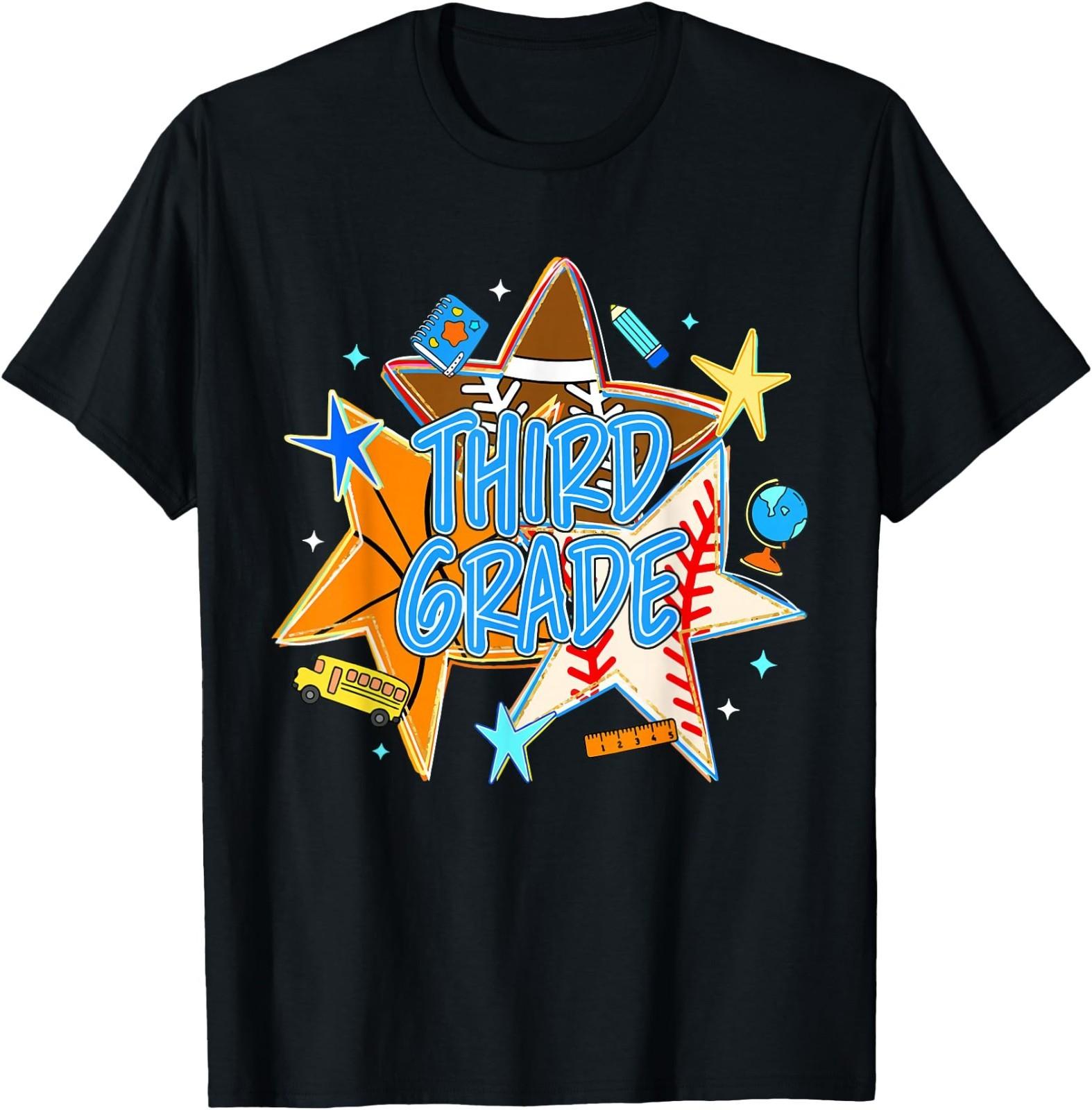 Retro Back to School Stars Team Sports Third Grade T-Shirt L