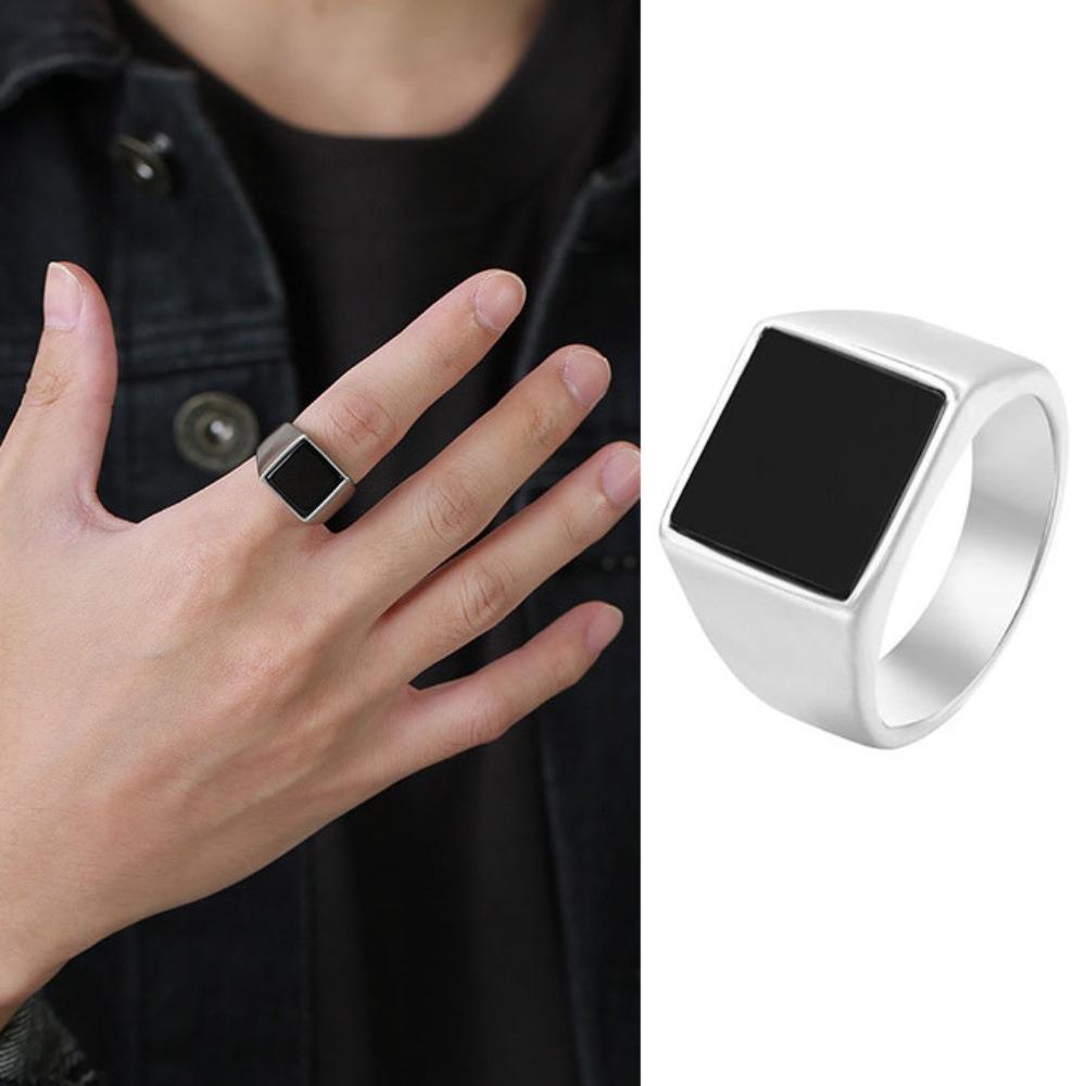Simple Square Agate Stone Men's Fashion Jewelry Accessories Versatile Ring