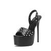 Sandali Moda Punk Decorazione Borchie Dita Scoperte Cinturino Posteriore Piattaforma Tacco Super Alto Night Club Scarpe da Ballo Tubo d'Acciaio
