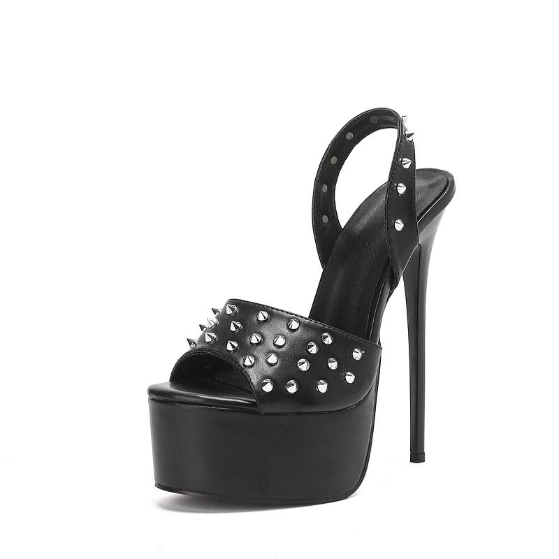Sandali Moda Punk Decorazione Borchie Dita Scoperte Cinturino Posteriore Piattaforma Tacco Super Alto Night Club Scarpe da Ballo Tubo d'Acciaio
