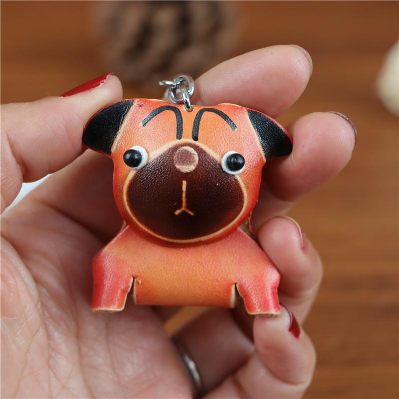 First Layer Cowhide Creative Puppy French Dog Pendant Bag Pendant Accessories Car Zodiac Keychain Gifts