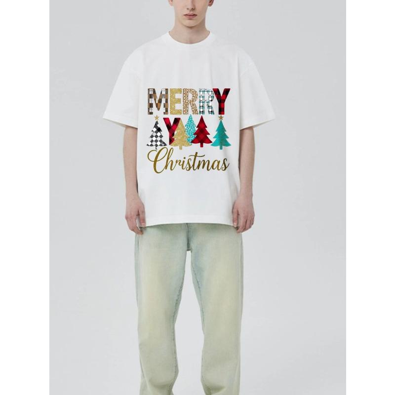 Merry Christmas T Shirt Black Plaid and Glitter Tree Pattern for Holiday Season