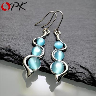 Blue Cat's Eye Wave Dangling Earrings