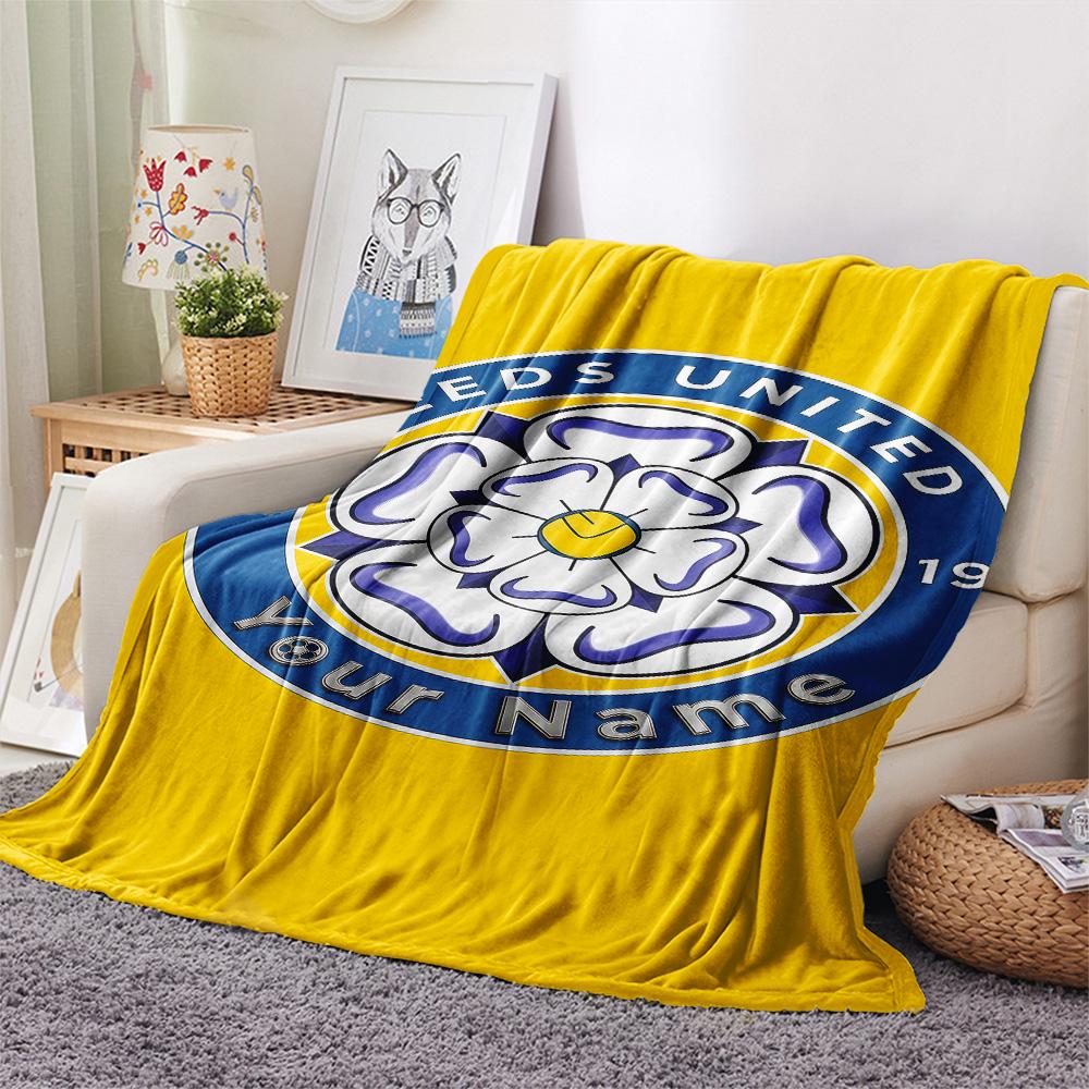 1PC Custom Name Leeds United Football Club Patterned Flannel Blanket For All Seasons for Home Decor Warmth and Comfort Gifts Holiday Present -HE147