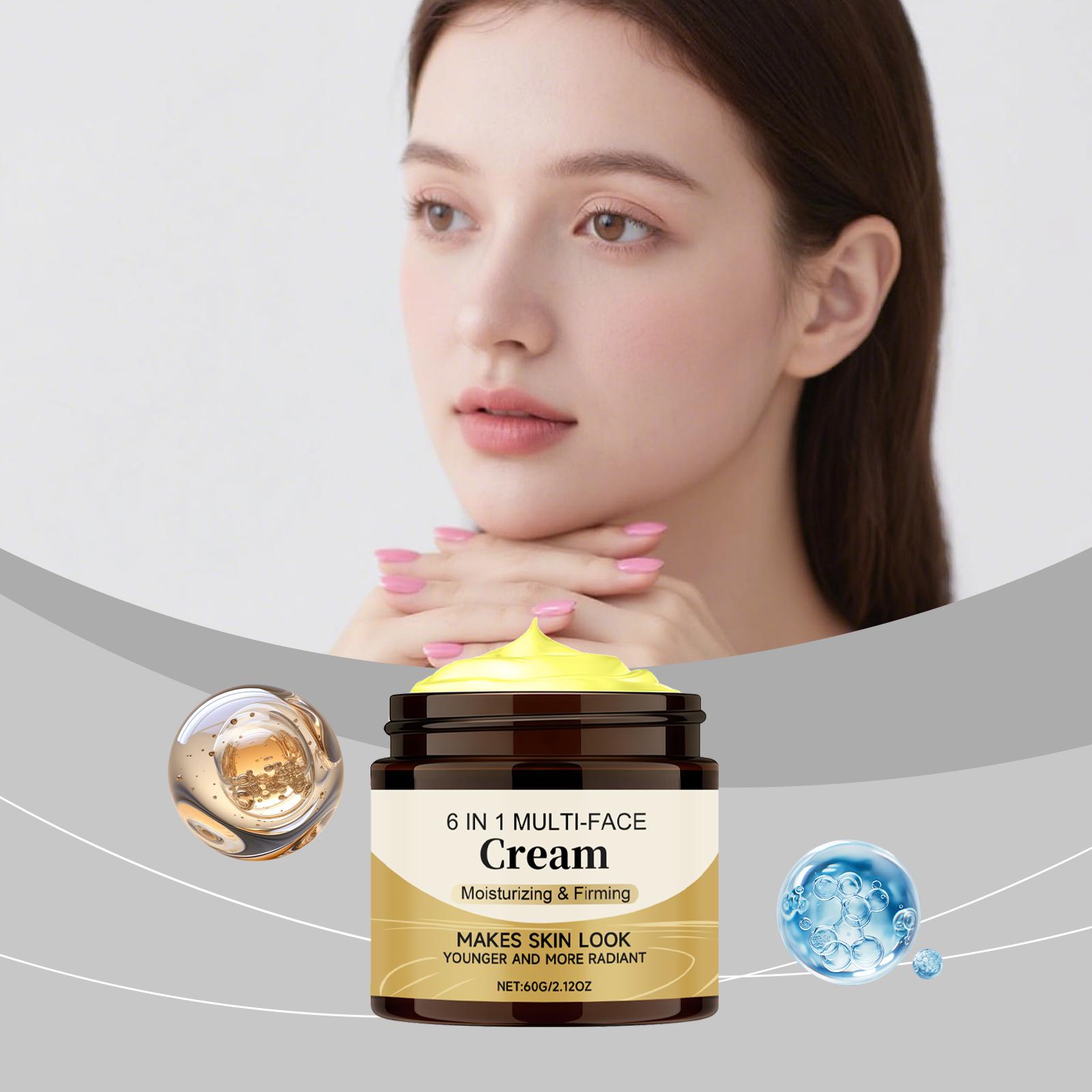 6-in-1 Face Cream Moisturizing Firming Lifting Brightening Fade Fine Lines Smooth Wrinkles Glowing Soothing Hydrating Face Cream 60g