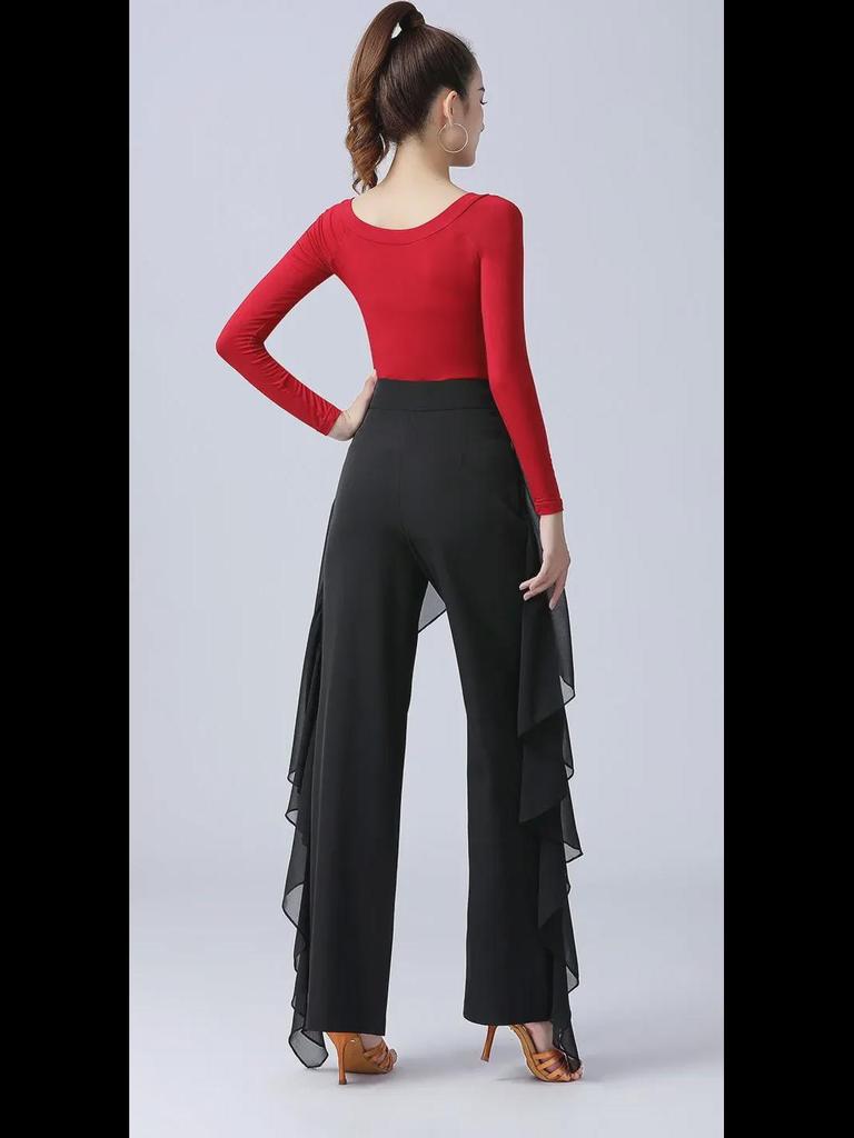 Women's High Waist Ruffled Wide-Leg Latin Dance Pants