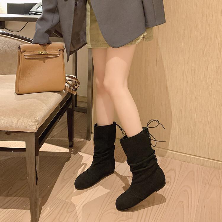 

Модные ботинки для женщин Нескользящая плоская подошва Новинка 2024 Высокое качество Модные Новые Зимние Однотонные Женские Ботильоны Botines Mujer 40 чёрный