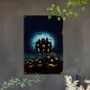 Halloween 2D Flat Metal Sign, Castle Pumpkin Pattern 8x12 Inch Waterproof Wall Art, Vintage Hanging Decor Indoor Outdoor