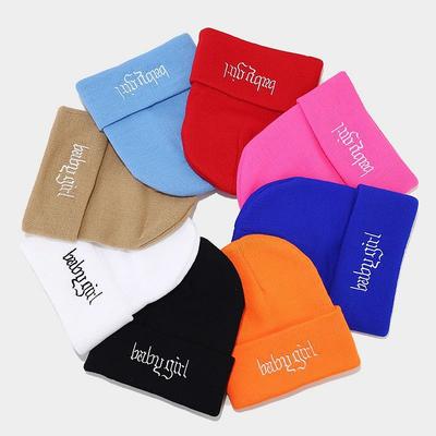 New Fashion Babygirl Embroidered Letter Knitted Hat Women's Tide Round Machine Cold Hat Autumn and Winter Street Hat