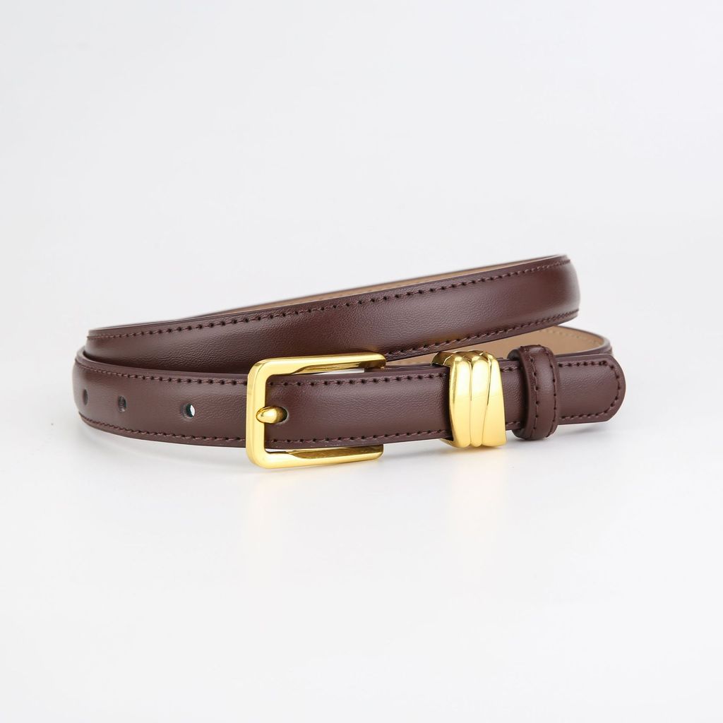 Genuine Leather Womens Slim Waist Belt With Alloy Buckle For Casual And Office Looks