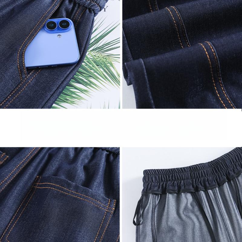New Denim Dark Blue Wide-Leg Jeans Spring Summer Ice Silk Straight-Leg Floor-Length Pants