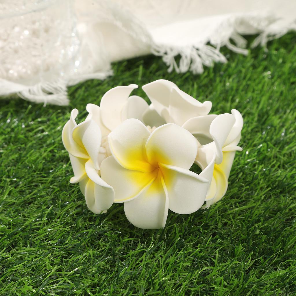 AWAYTR Artificial Plumeria Headbands High Elastic Cotton Rope Ponytail For Women Hair Ties Holders Rubber Band Korean Headdress