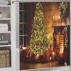 Christmas Shower Curtain,Winter Fireplace Xmas Trees Gifts Printed New Year Waterproof Fabric Bathroom Shower Curtain Set with