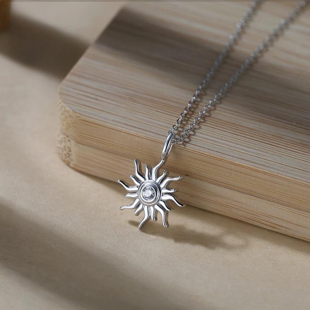 Sterling Silver 5A Zircon Sun Shaped Necklaces Pendant Necklace Aesthetic Wedding Jewelry Wedding Gift