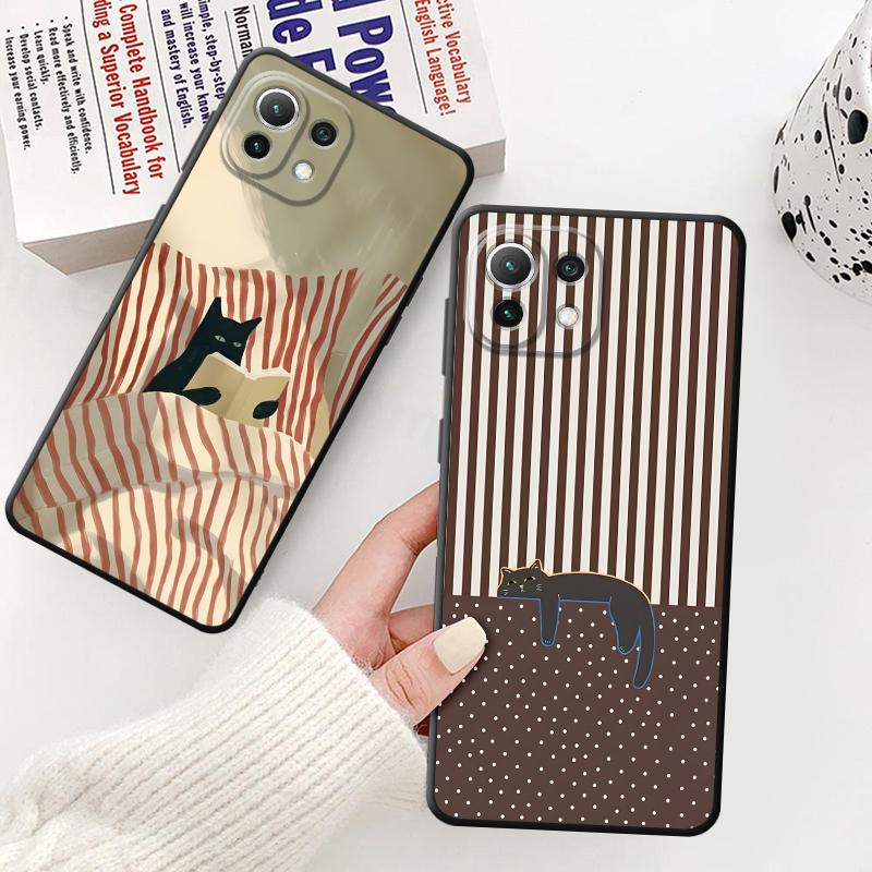 Cartoon Grid Cat Funda Phone Cover Case for Xiaomi Mi 12 12T Pro 13 Lite 14 15 Pro 12X 11 11T 10T