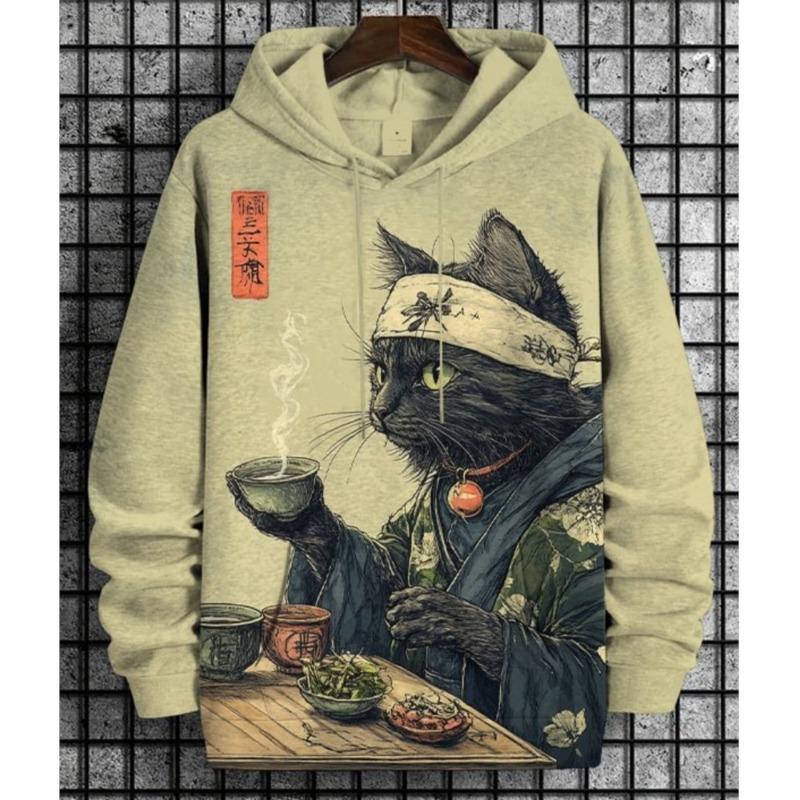Guitar Cat Hoodies Graffiti Art 3D Print Men Women Hip-Hop Hooded Sweatshirts Harajuku Y2k Pullover Tracksuit Coat Man Clothing