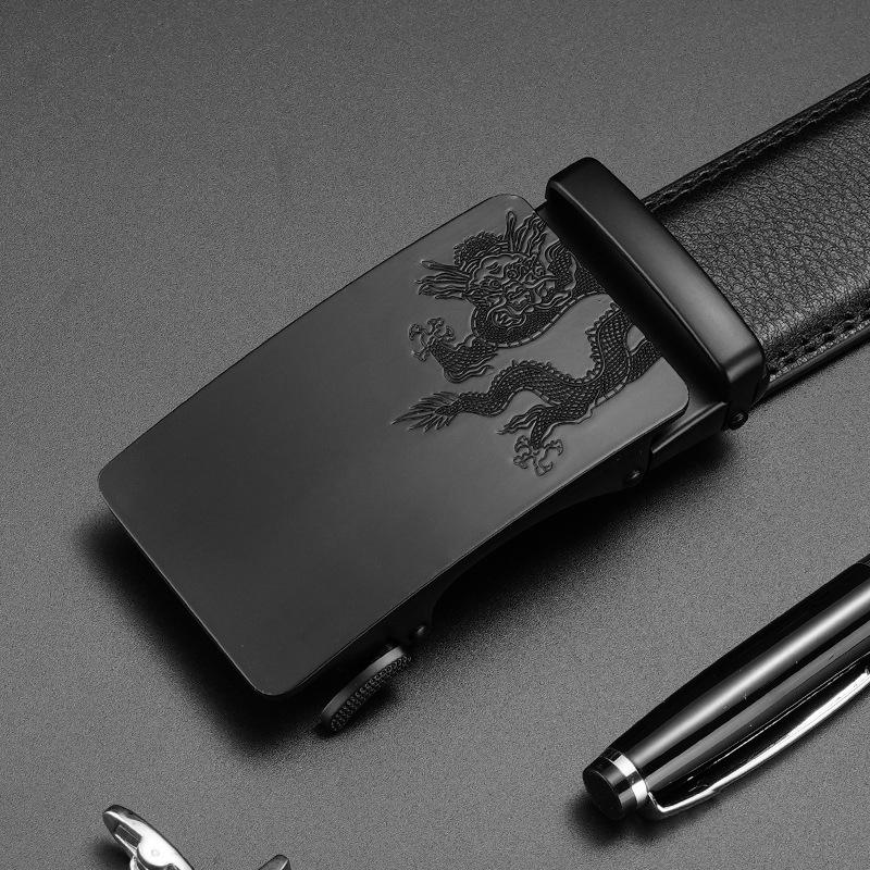 Men's Belt High End Business Leather Belt Automatic Buckle Leather Belt Casual Simple Middle Aged and Young Trousers Belt Men