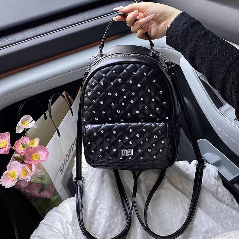 Rhombus diamond backpack bag women's new fashionable versatile small backpack shoulder travel bag