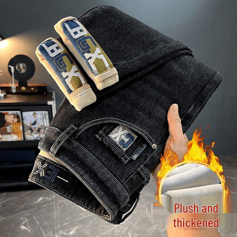 

Мужские износостойкие флисовые джинсы прямого кроя стрейч слим-фит 31 [Waist 2.4 ft]