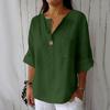 Women's 2025 Summer V-Neck Cotton Linen Button T-Shirt: Loose Fit