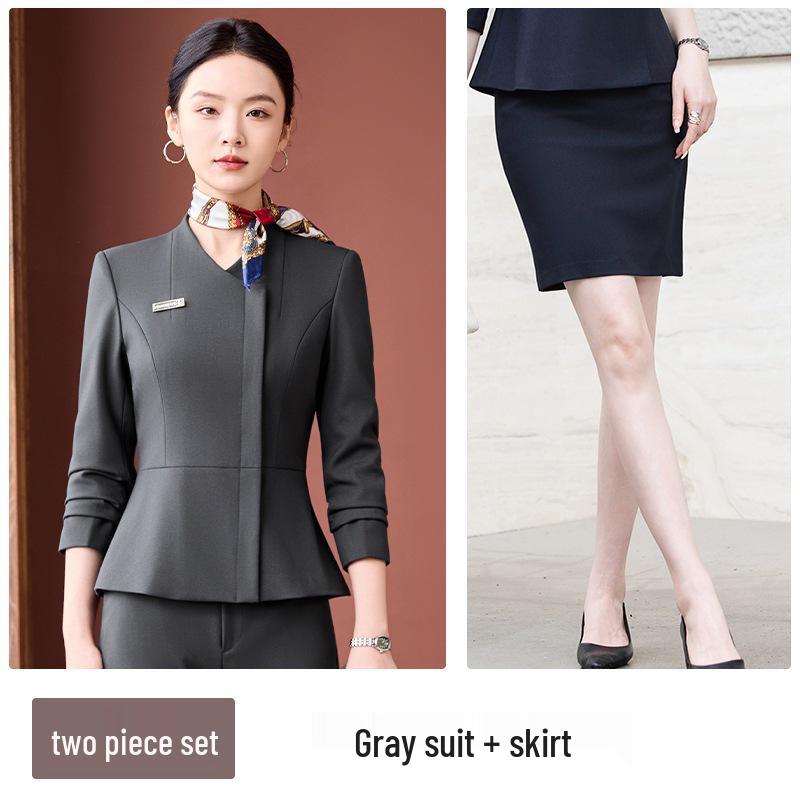 Luxury Women's Autumn/Winter Suit Set for Jewelry Store, Hotel Receptionist, and Salon Workwear