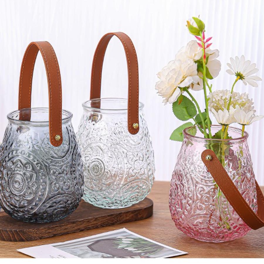 Ledergriff Vintage Glasvase Bunte Heimdeko Blumengesteck für Boutique & Café Geschenk