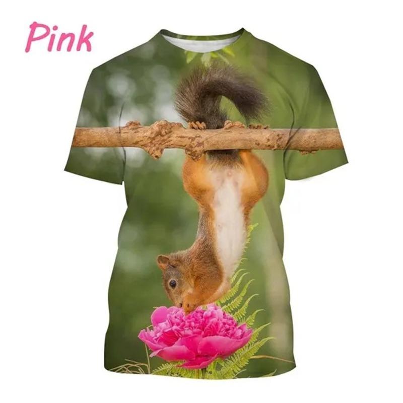 Summer Outdoor Squirrel 3D Printing T Shirt Men Cute Animal Squirrel Pattern Casual Streetwear Cool Short-sleeved Tops Tees