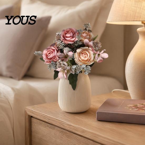 Soft Pastel Flowers Artificial Rose Bouquet for Wedding Bridal, Fake Photography Props Home Decoration And Props, Realistic Art Craft