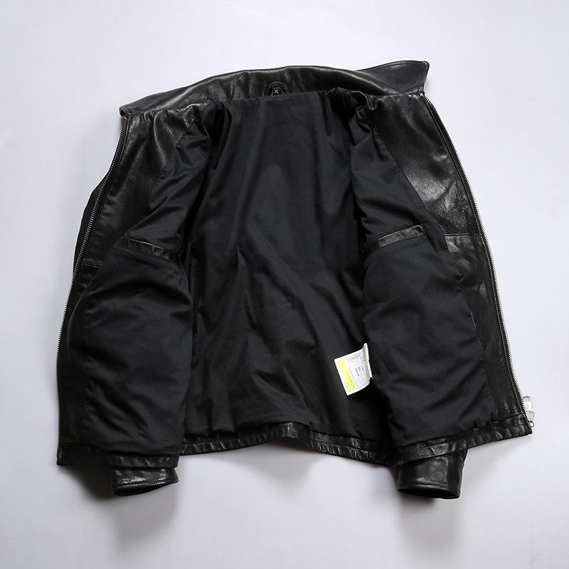 Jacky Cheung Men's Waxed Goatskin Leather Jacket with Lapel