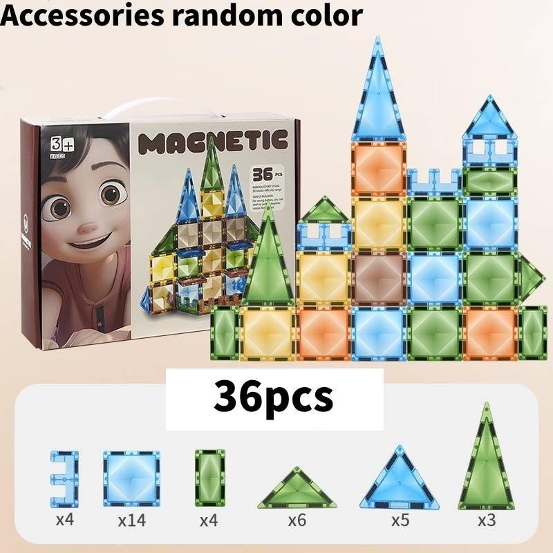 Colorful Faceted Magnetic Window Blocks Educational Kids Diy Building Toy Set